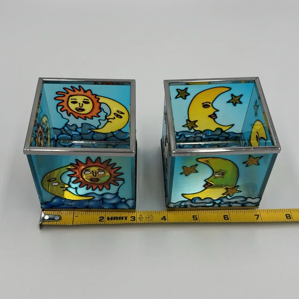 VINTAGE CELESTIAL SUN & MOON VOTIVE BURNERS CANDLE HOLDERS LOT OF 2
